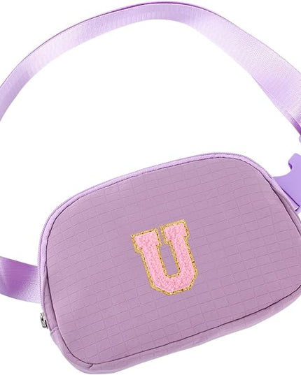 Glratn Initial Letter Patch Belt Bag Fanny Pack Crossbody Bag for Girls, Birthday Gifts for 4 5 6 7 8 9 10 11 12 13 Year Old Girls,Easter Purse Gifts for Teens Kids (Purple-U)