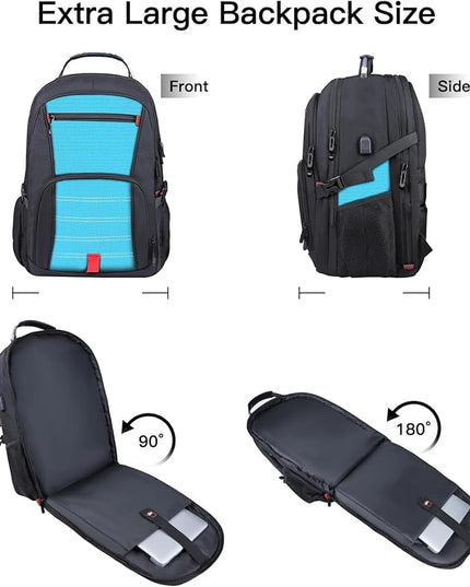 Large Travel Laptop Backpack, 18.4 Inch Laptop Backpacks for Men Women with USB Port, 55L Anti Theft Water Resistant College Bussiness TSA Airline Approved Work Computer Backpack, Lake Blue