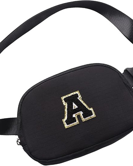Glratn Initial Letter Belt Bag Crossbody Bags Fanny Pack For Girls，Birthday Gifts for 6 7 8 9 10 11 12 13 14 15 Year Old Girls,Purse for Kids,Cute Teen Trendy Stuff Travel Essentials.（Black-A）