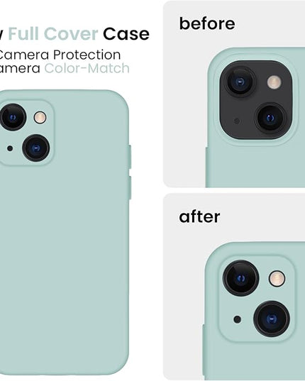 FireNova Designed for iPhone 13 Case, Silicone Upgraded [Camera Protection] Phone Case with [2 Screen Protectors], Soft Anti-Scratch Microfiber Lining Inside, 6.1 inch, Mint Green