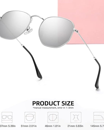 MEETSUN Polarized Hexagon Sunglasses for Women Men Polygon Square Sun Glasses UV400 Protection Metal Frame
