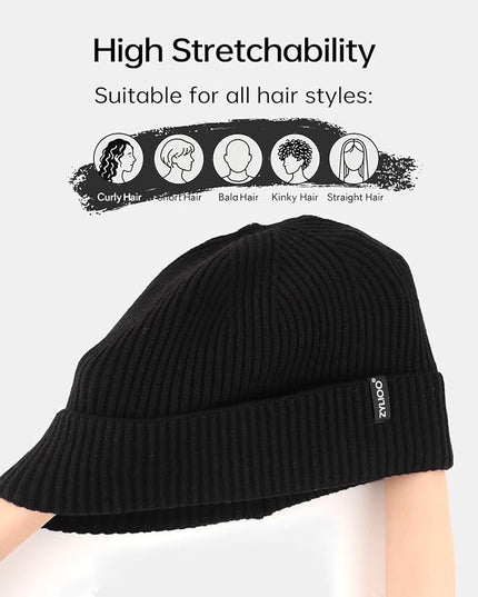 Zylioo Oversize Beanie Hats, XXL Big Size Ribbed Knit Cuffed Winter Hat for Cold Weather, Warm Skull Watch Cap