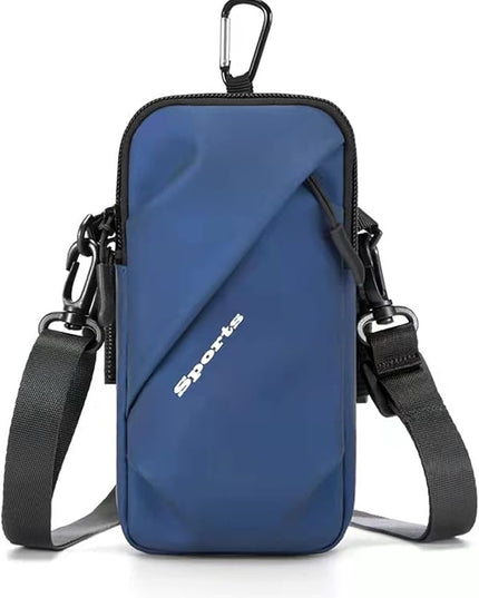 Phone Holder Armband, Small Crossbody Shoulder Holsters Bag with Arm Band, Fits iPhone and Android, Use for Running, Walking, Hiking & Biking (6.7 Inches, Blue)