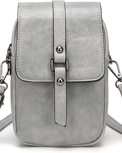 myfriday Vintage Crossbody Phone Bag for Women, Small PU Leather Shoulder Purse and Handbag with Tassel&Rivet Decoration