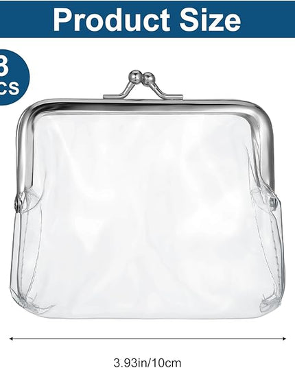 Xindojuz 3 Pcs Clear Coin Purse, Small Transparent Wallets for Women Metal Kiss Lock Change Pouch Jelly Wallets Clear Portable Coins Bags Change Purse, Plastic Waterproof Pvc Transparent Coin Wallet