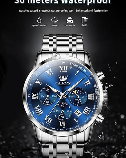 OLEVS Mens Watch Luxury Big Face Stainless Steel Analog Quartz Multifunctional Waterproof Luminous Date Two Tone Fashion Dress Wrist Watches for Man