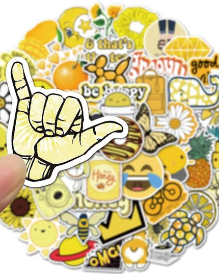 Girl's Yellow Cute Water Bottle Stickers 50 PCS Waterproof Laptop Aesthetic Stickers for Teens Kids
