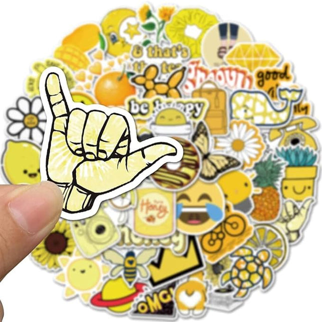 Girl's Yellow Cute Water Bottle Stickers 50 PCS Waterproof Laptop Aesthetic Stickers for Teens Kids