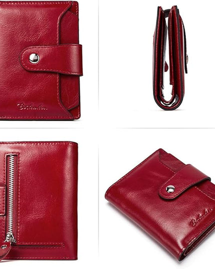 BOSTANTEN Women Leather Wallet RFID Blocking Small Bifold Zipper Pocket Wallet Card Case Purse with ID Window