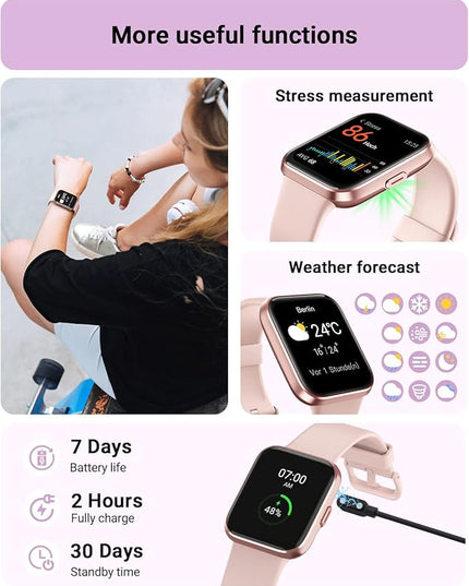 Tensky Smart Watch for Women Android & iPhone, Alexa Built-in, 1.8" Touch Screen Fitness Tracker with Answer/Make Calls, 3ATM Waterproof Heart Rate/Sleep/SpO2 Monitor, Pedometer, 100+ Sport Modes