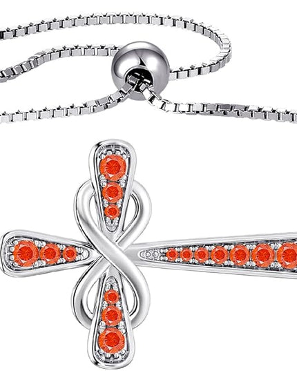 YL Cross Bracelet 925 Sterling Silver Infinity Sideways Link Bracelet Birthstone Jewelry for Women