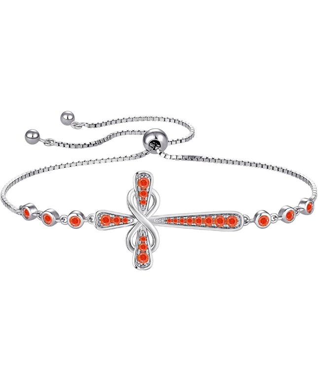 YL Cross Bracelet 925 Sterling Silver Infinity Sideways Link Bracelet Birthstone Jewelry for Women