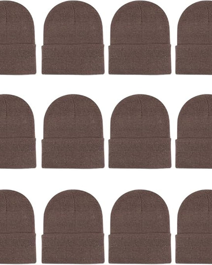 ZH 12-Pack Knitted Winter Beanie Hats for Men and Women, Warm and Cozy Cuffed Skull Caps, Bulk Purchase