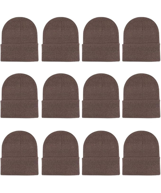ZH 12-Pack Knitted Winter Beanie Hats for Men and Women, Warm and Cozy Cuffed Skull Caps, Bulk Purchase