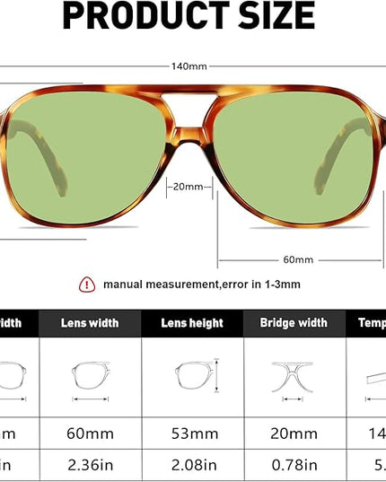 YDAOWKN Retro Aviator Sunglasses for Women Mens Large Frame Classic Vintage 70s Sun Glasses Aviators