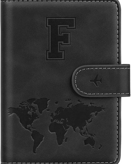 Passport Holder Wallet Cover Personalized Letter A-Z Travel Wallet RFID Blocking Passport Cover Wallet Case for Travel Passport Book Holders for Women and Men, Black-F