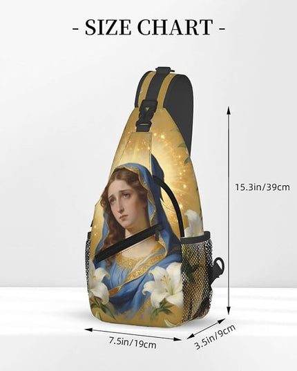 Our Lady of Guadalupe Sling Bag Crossbody Bags Clovers Chest Bag for Travel Hiking for Men Women Flower Mary 8
