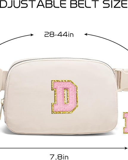 Gitus Belt Bag Fanny Pack Crossbody Bags with Initial Letter Patch Cute Stuff Birthday Gifts for Teenager Girls Trendy Preppy Stuff for Teen Girls(Beige-D)