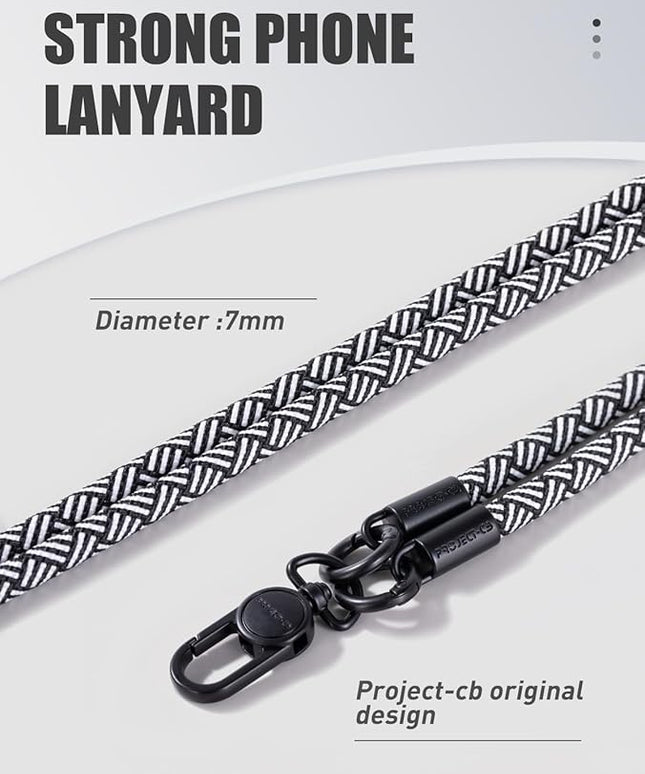 project-cb Phone Lanyard×1,Phone Tether Tab×2,Cell Phone Lanyards for Around the Neck,Rope Lanyard,Universal Adjustable Phone Strap Crossbody,Cell Phone Chain(White-Black)