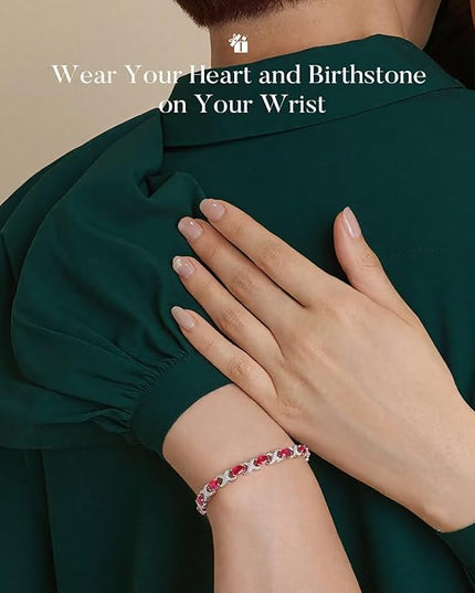 Iefil Valentines Day Gifts for Her, Oval Birthstone Tennis Bracelets for Women Wife Unique X O Design Fine Jewelry Anniversary Birthday Gift 925 Sterling Silver Birthstone Jewelry for Mom Girlfriend