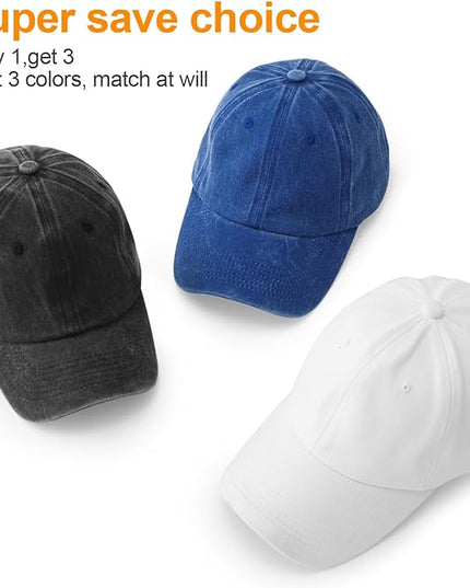 MEINICY 3 Packs Washed-Cotton Plain Baseball Cap, Vintage Adjustable Dad Hats Gift for Men/Women,Unstructured