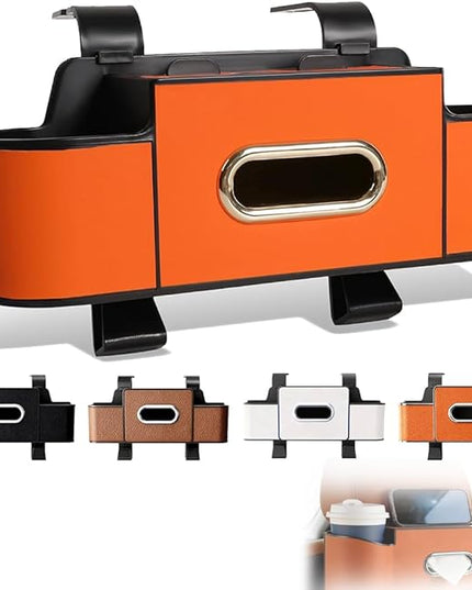Car Organizers and Storage Box,3-in-1 Car Backseat Organizer,Multifunctional Car Seat Back Storage Box,Car Breeze Organizer with Cup Holder,Tissue Box&Hooks,Keep Your Ride Clean Organized (Orange)