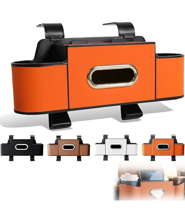 Car Organizers and Storage Box,3-in-1 Car Backseat Organizer,Multifunctional Car Seat Back Storage Box,Car Breeze Organizer with Cup Holder,Tissue Box&Hooks,Keep Your Ride Clean Organized (Orange)