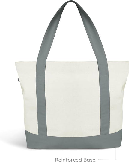 Eco Right Canvas Tote Bag for Women with Zip & Inner Pocket, 100% Organic Cotton Tote Bags for Men, Shopping, Beach