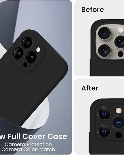 FireNova Designed for iPhone 15 Pro Max Case, Silicone Upgraded [Camera Protection] Phone Case with [2 Screen Protectors], Soft Anti-Scratch Microfiber Lining Inside, 6.7 inch, Black