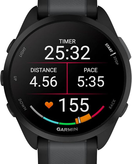 Wearable4U - Garmin Forerunner 165 Running Smartwatch, Colorful AMOLED Touchscreen, Training Metrics and Recovery Insights Includes PowerPack, Adapters Bundle, Black/Slate Gray