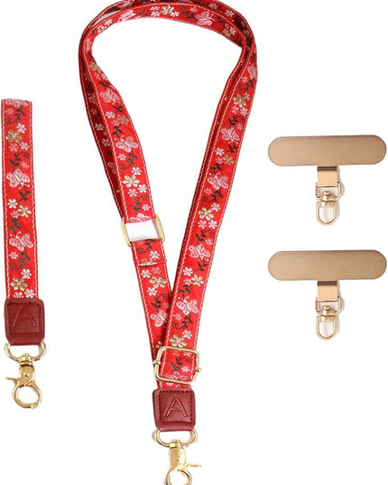 LEMEDE Phone Charm Lanyard, Gold Buckle Adjustable Crossbody and Wrist Strap with 2pcs 360-Degree Rotatable Phone Pad