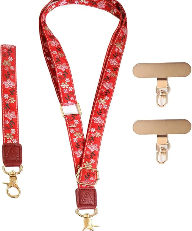 LEMEDE Phone Charm Lanyard, Gold Buckle Adjustable Crossbody and Wrist Strap with 2pcs 360-Degree Rotatable Phone Pad