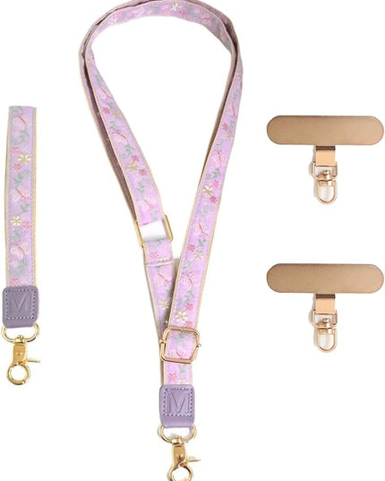 LEMEDE Phone Charm Lanyard, Gold Buckle Adjustable Crossbody and Wrist Strap with 2pcs 360-Degree Rotatable Phone Pad