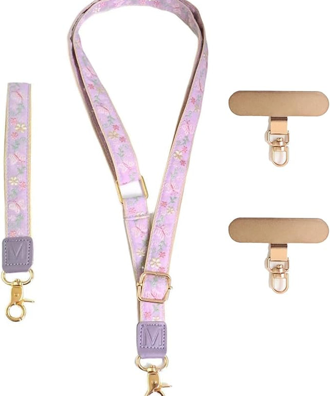 LEMEDE Phone Charm Lanyard, Gold Buckle Adjustable Crossbody and Wrist Strap with 2pcs 360-Degree Rotatable Phone Pad