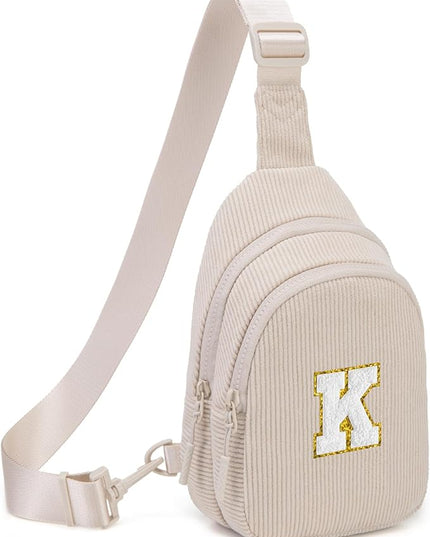 Viverte Small Corduroy Sling Bag Initial Crossbody Bag Fanny Pack for Girls Personalized Birthday Gifts for Teen Girls Gifts
