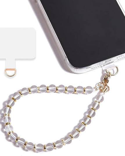 Marble Beaded Phone Wrist Strap,Detachable Phone Bracelet Strap with Tether Tab,Hands-Free Wristlet Strap (White crystal)