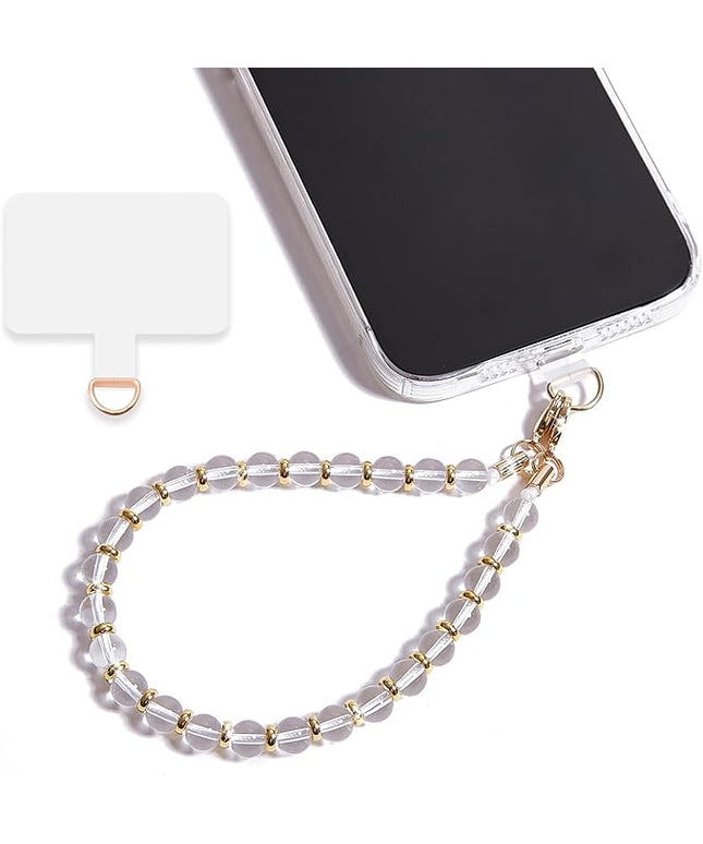 Marble Beaded Phone Wrist Strap,Detachable Phone Bracelet Strap with Tether Tab,Hands-Free Wristlet Strap (White crystal)
