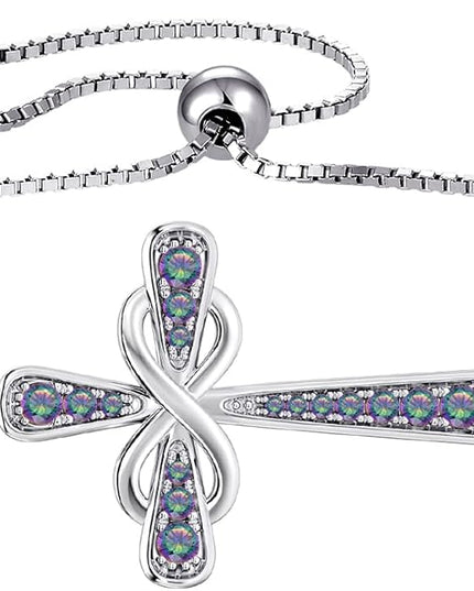 YL Cross Bracelet 925 Sterling Silver Infinity Sideways Link Bracelet Birthstone Jewelry for Women