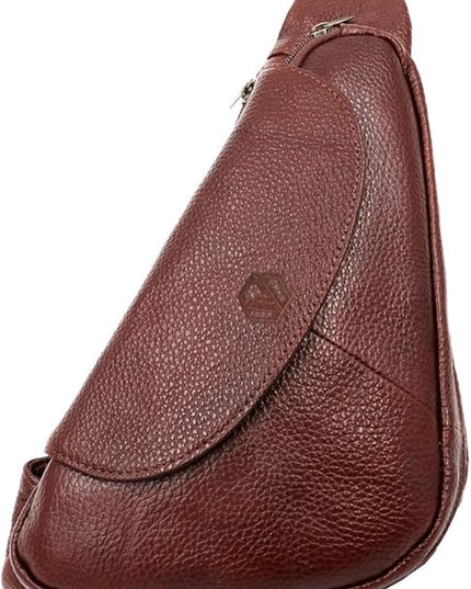 Basic Cowhide Leather Sling Bag Crossbody Chest Pack Shoulder Daypack (Tan Brown)
