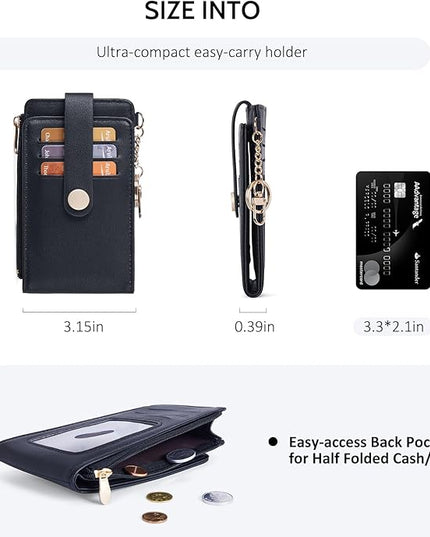 POIUGOYA Slim Wallet for Women,RFID Blocking Bifold Credit Card Holder with Zipper Coin Pocket,ID Window,Keychain