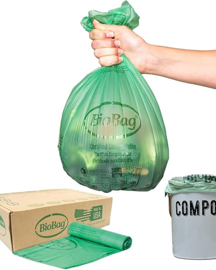 6-8 Gallon Compostable Trash Bags by BioBag, 45 Count, BPI Certified, Meets ASTM D6400 Standards, Made in USA, Medium Kitchen Bin Liners