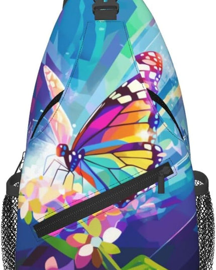 Animal Face Sling Bag Crossbody Bags Chest Bag Backpack for Travel Running and Hiking for Men Women Colorful Butterfly