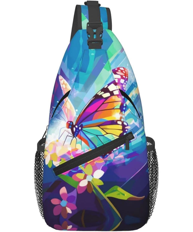 Animal Face Sling Bag Crossbody Bags Chest Bag Backpack for Travel Running and Hiking for Men Women Colorful Butterfly