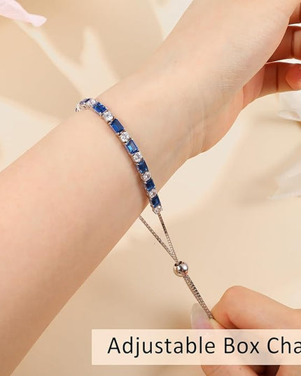 Birthstone Tennis Bracelets for Women White Gold Sterling Silver Gemstone Bracelets Adjustable Chain 6-9 Inchs Jewelry Anniversary Birthday Gifts for Women Mom Wife Her
