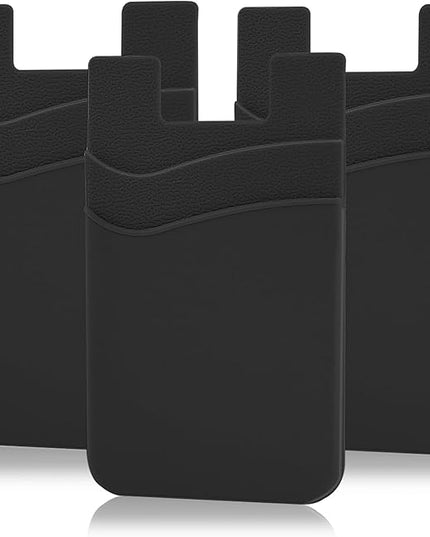 SS Black Phone Wallet, Credit Card Holder Stick on for iPhone Samsung Galaxy Any Smartphone 3 Pack
