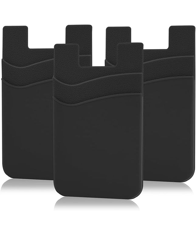 SS Black Phone Wallet, Credit Card Holder Stick on for iPhone Samsung Galaxy Any Smartphone 3 Pack