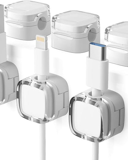 6 Pack Magnetic Cord Organizer & Cable Clips - Adjustable Under Desk Cable Management, Adhesive Wire Holder for Home, Office, Phone, Car, Wall, and Nightstand (White)