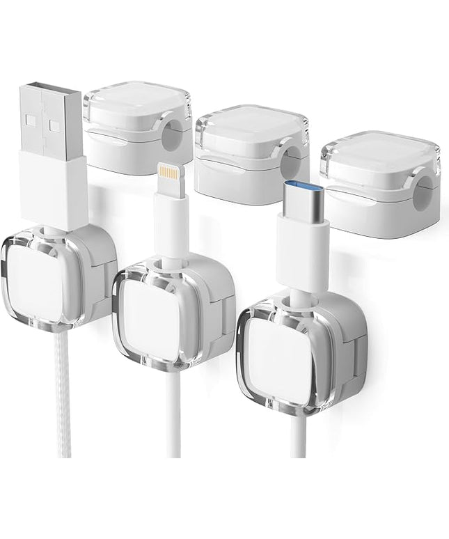 6 Pack Magnetic Cord Organizer & Cable Clips - Adjustable Under Desk Cable Management, Adhesive Wire Holder for Home, Office, Phone, Car, Wall, and Nightstand (White)