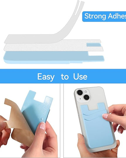 SS Card Holder for Phone Case - Silcone Stick On Credit Card Phone Wallet for Men & Women, Ultra-Thin & Portable, Compatible with iPhone/Android/Samsung Galaxy, Holds Cards & Cash, Hands-Free (5 pack)