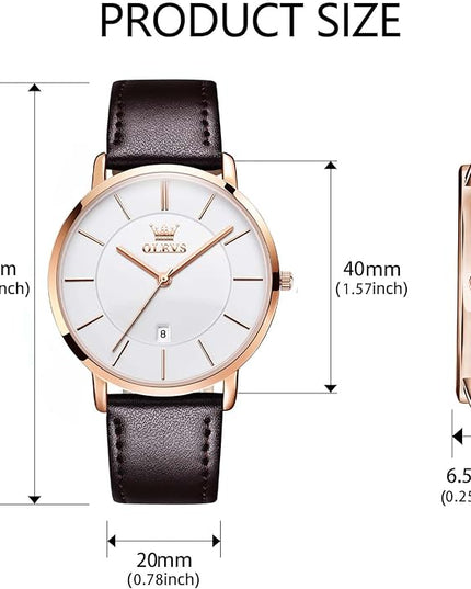 OLEVS Mens Watches Mens Leather Watch Ultra Thin Watches for Men Minimalist Watch with Leather Band Quartz Analog Dress Casual Simple Lightweight relojes para Hombres